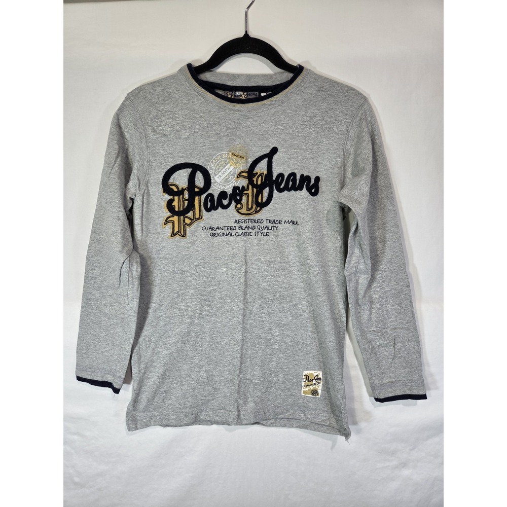 Paco Jeans Mens Long Sleeved SMALL Embroidered‎ Logo Spell Out Graphic T Shirt